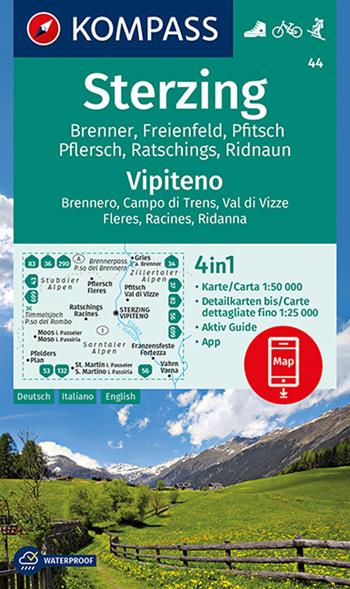 Carta escursionistica n. 44. Vipiteno 1:50.000. Ediz. italiana, tedesca e inglese  - Libro Kompass 2019 | Libraccio.it