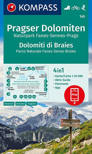 Carta escursionistica n. 145. Dolomiti di Braies-Pragser Dolomiten 1:25.000  - Libro Kompass 2019 | Libraccio.it