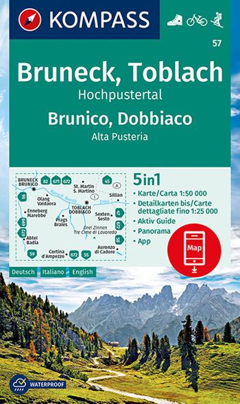 Carta escursionistica n. 57. Brunico, Dobbiaco 1:50.000  - Libro Kompass 2022 | Libraccio.it