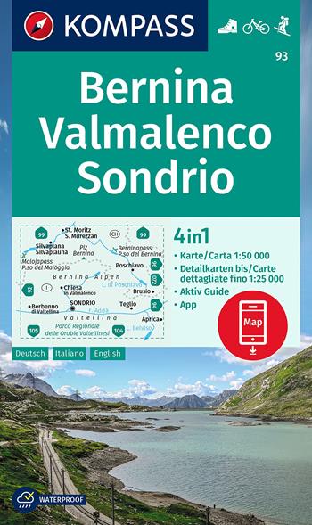 Carta escursionistica KOM 93. Laghi settentrionali. Bernina, Sondrio  - Libro Kompass 2022 | Libraccio.it