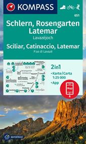 Cartina escursionistica n. 651. Siciliar, Cantinaccio, Latemar. P.so di Lavazé. 1:25.000. Con App