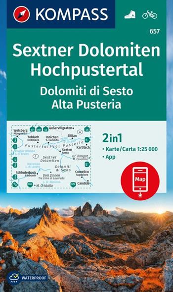 Cartina escursionistica n. 657 Dolomiti di Sesto, Parco Naturale Tre Cime  - Libro Kompass 2023 | Libraccio.it