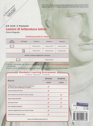 Lezioni di letteratura latina. Con espansione online. Vol. 1: L'età arcaica e repubblicana. - Emilio Pianezzola, Gian Biagio Conte - Libro Mondadori Education 2010 | Libraccio.it