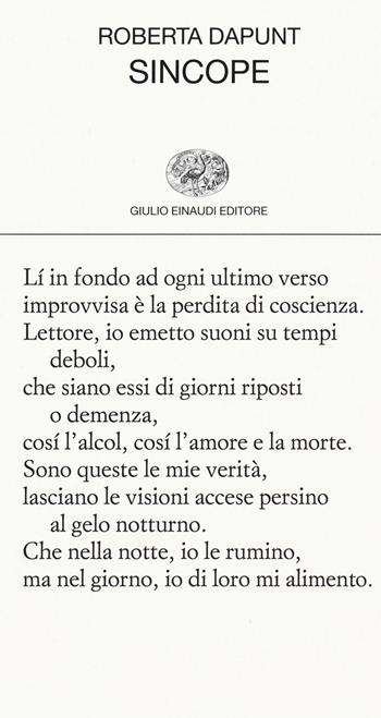 Sincope - Roberta Dapunt - Libro Einaudi 2018, Collezione di poesia | Libraccio.it