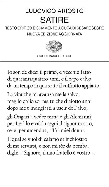 Satire - Ludovico Ariosto - Libro Einaudi 2021, Collezione di poesia | Libraccio.it