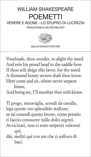 Poemetti - William Shakespeare - Libro Einaudi 2022, Collezione di poesia | Libraccio.it
