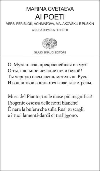 Ai poeti. Versi per Blok, Achmatova, Majakovskij e Puškin - Marina Cvetaeva - Libro Einaudi 2026, Collezione di poesia | Libraccio.it