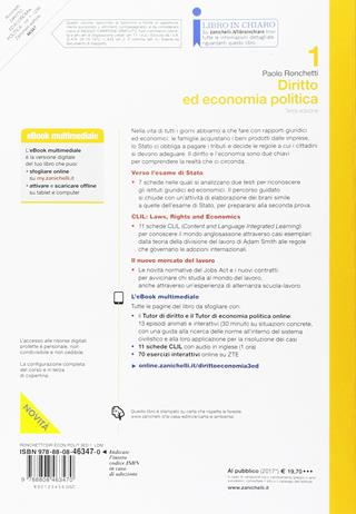 Diritto ed economia politica. Per le Scuole superiori. Vol. 1 - Paolo Ronchetti - Libro Zanichelli 2017 | Libraccio.it