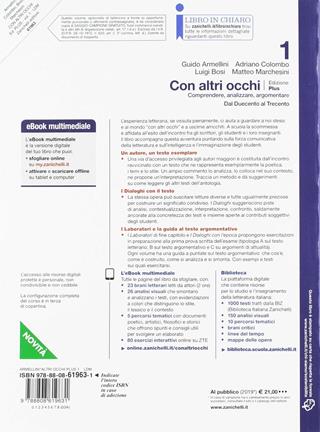 Con altri occhi Plus. Comprendere, analizzare, argomentare. Con e-book. Con espansione online. Vol. 1: Dal Duecento al Trecento - Guido Armellini, Adriano Colombo, Luigi Bosi - Libro Zanichelli 2019 | Libraccio.it