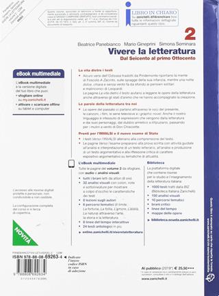 Vivere la letteratura. Per le Scuole superiori. Vol. 2: Dal Seicento al primo Ottocento - Beatrice Panebianco, Mario Gineprini, Simona Seminara - Libro Zanichelli 2019 | Libraccio.it