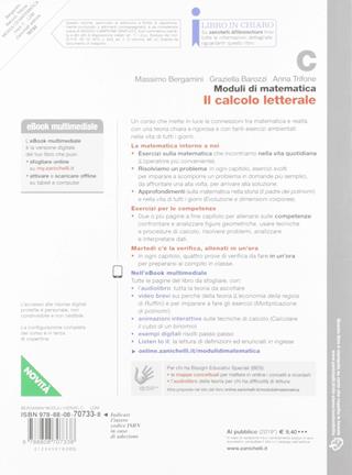 Moduli di matematica. Per le Scuole superiori. Vol. C: Il calcolo letterale - Massimo Bergamini, Graziella Barozzi, Anna Trifone - Libro Zanichelli 2019 | Libraccio.it