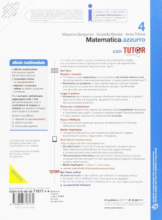 Matematica.azzurro. Con tutor. Con aggiornamento online. Vol. 4 - Massimo Bergamini, Anna Trifone, Graziella Barozzi - Libro Zanichelli 2017 | Libraccio.it