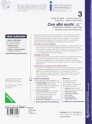 Con altri occhi Plus. Comprendere, analizzare, argomentare. Con e-book. Con espansione online. Vol. 3: Dal tardo Cinquecento al Settecento - Guido Armellini, Adriano Colombo, Luigi Bosi - Libro Zanichelli 2019 | Libraccio.it