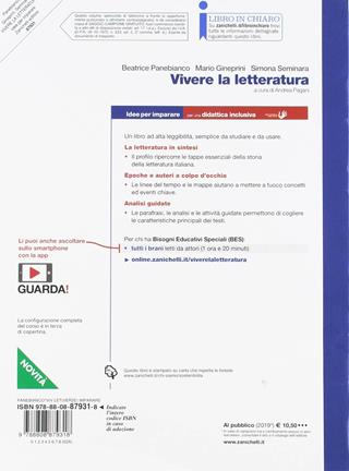 Vivere la letteratura. Idee per imparare. - Beatrice Panebianco, Mario Gineprini, Simona Seminara - Libro Zanichelli 2019 | Libraccio.it