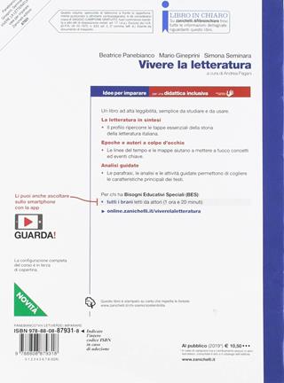 Vivere la letteratura. Idee per imparare. Per le Scuole superiori - Beatrice Panebianco, Mario Gineprini, Simona Seminara - Libro Zanichelli 2019 | Libraccio.it