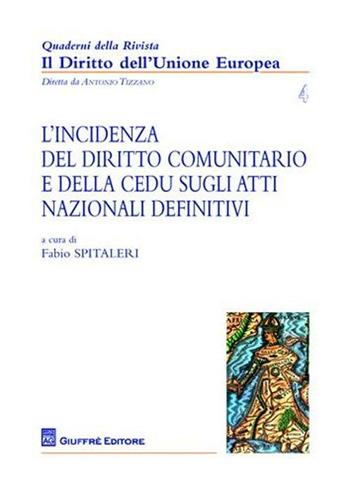 L' incidenza del Diritto comunitario e della CEDU sugli atti nazionale definitivi - Fabio Spitaleri - Libro Giuffrè 2009, Quaderni Rivista Diritto Unione Europea | Libraccio.it