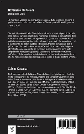 Governare gli italiani. Storia dello Stato - Sabino Cassese - Libro Il Mulino 2019, Biblioteca paperbacks | Libraccio.it