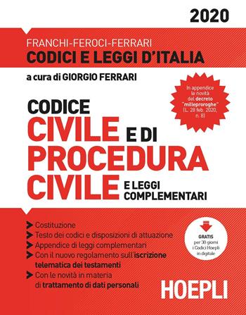 Codice civile e di procedura civile e leggi complementari  - Libro Hoepli 2020, Codici | Libraccio.it