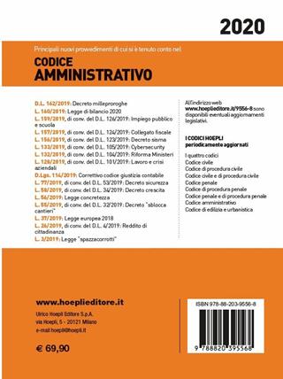 Codice amministrativo 2020  - Libro Hoepli 2020, Codici | Libraccio.it