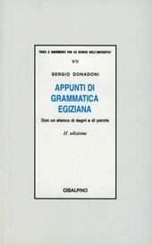 Appunti di grammatica egiziana con un elenco di segni e di parole