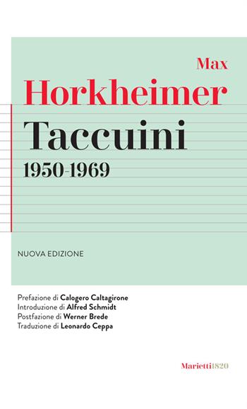 Taccuini 1950-1969. Nuova ediz. - Max Horkheimer - Libro Marietti 1820 2023 | Libraccio.it