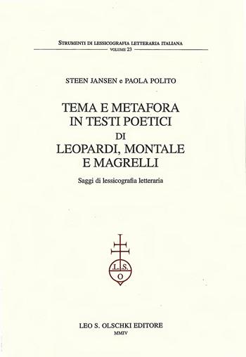Tema e metafora in testi poetici di Leopardi, Montale e Magrelli. Saggi di lessicografia letteraria - Steen Jansen, Paola Polito - Libro Olschki 2004, Strumenti di lessicografia lett. ital. | Libraccio.it