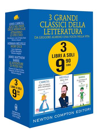 3 grandi classici: Alice nel paese delle meraviglie. Attraverso lo specchio-Moby Dick-Le avventure di Peter Pan. Ediz. integrale - Lewis Carroll, Herman Melville, James Matthew Barrie - Libro Newton Compton Editori 2021 | Libraccio.it