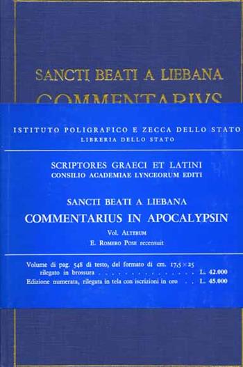Commentarius in Apocalypsin. Vol. 2 - Beato di Liebana - Libro Ist. Poligrafico dello Stato 1986, Classici greci e latini | Libraccio.it