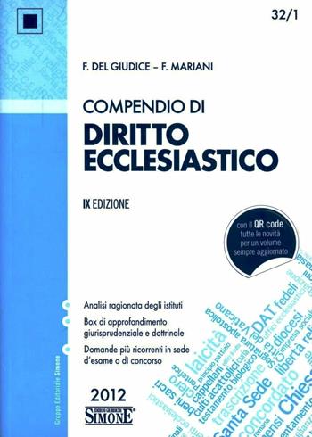Compendio di diritto ecclesiastico - Federico Del Giudice, Federico Mariani - Libro Edizioni Giuridiche Simone 2012, I volumi di base | Libraccio.it