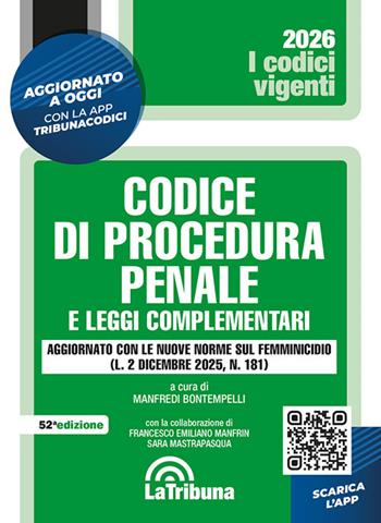 Codice di procedura penale e leggi complementari  - Libro La Tribuna 2026, I codici vigenti | Libraccio.it