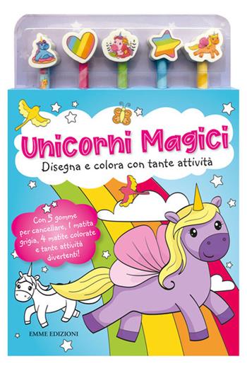 Unicorni magici. Libro da colorare. Ediz. illustrata. Con 5 gomme. Con 5 matite  - Libro Emme Edizioni 2023, A pagine aperte | Libraccio.it