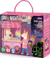 Unicorns-Gli unicorni-Les licornes. Puzzle day & night. Ediz. multilingue. Con puzzle di 40 pezzi. Con 10 sagome dei personaggi
