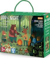 The woods-Il bosco-La forêt. Puzzle day & night. Ediz. multilingue. Con puzzle di 40 pezzi. Con 10 sagome dei personaggi