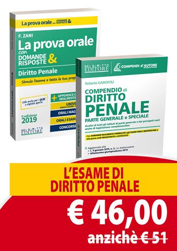 Diritto penale. La prova orale con domande & risposte-Compendio di diritto penale. Parte generale e speciale - Francesca Zani, Roberto Garofoli - Libro Neldiritto Editore 2019 | Libraccio.it