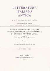 Studi di letteratura italiana antica, moderna e contemporanea in onore di Antonio Lanza. Vol. 1-3