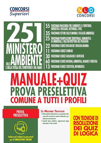 251 posti Ministero dell'Ambiente e della tutela del territorio e del mare. Manuale + quiz per la preparazione alla prova preselettiva comune a tutti i profili.  - Libro Nld Concorsi 2019, Concorsi superiori | Libraccio.it