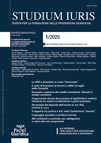 Studium iuris. Rivista per la formazione delle professioni giuridiche (2025). Vol. 1  - Libro Pacini Giuridica 2025 | Libraccio.it