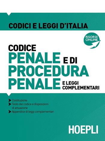 Codice penale e di procedura penale e leggi complementari 2022  - Libro Hoepli 2022, Codici e leggi d'Italia | Libraccio.it