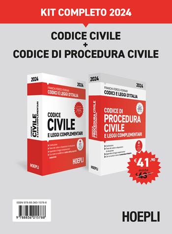 Codice civile+Codice di procedura civile. Kit completo 2024. Con espansione online - Luigi Franchi, Virgilio Feroci, Santo Ferrari - Libro Hoepli 2024, Codici e leggi d'Italia | Libraccio.it