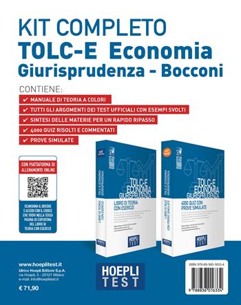 Hoepli test. TOLC-E Economia, Giurisprudenza. Kit completo: Libro di teoria con esercizi-4000 quiz con prove simulate.  - Libro Hoepli 2024, Hoepli Test | Libraccio.it