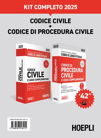 Codice civile e Codice di procedura civile 2025. Kit completo - Luigi Franchi, Virgilio Feroci, Santo Ferrari - Libro Hoepli 2025, Codici e leggi d'Italia | Libraccio.it