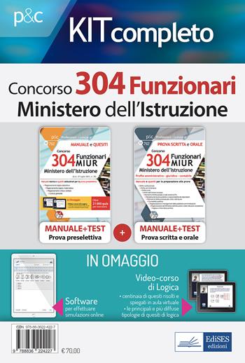 Kit concorso 304 Funzionari MIUR. Ministero dell'Istruzione. Manuale, test di verifica e simulazioni per le prove selettive. Con espansione online. Con software di simulazione  - Libro Edises professioni & concorsi 2021 | Libraccio.it