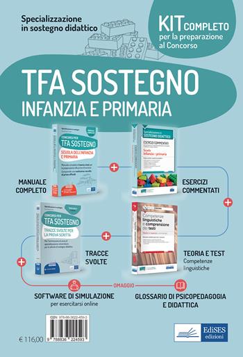 Kit completo concorso Specializzazione in sostegno didattico. TFA scuola infanzia e primaria. Eserciziari + Manuale + Tracce svolte + Software + Glossario. Con espansione online. Con software di simulazione  - Libro Edises professioni & concorsi 2021 | Libraccio.it