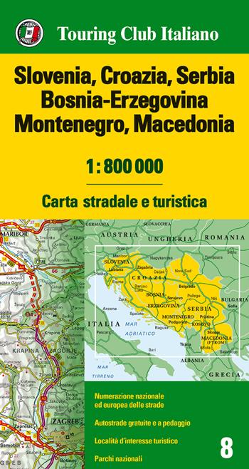 Slovenia, Croazia, Serbia, Bosnia Erzegovina, Montenegro, Macedonia 1:800.000. Carta stradale e turistica. Ediz. multilingue  - Libro Touring 2017, Carte d'Europa 1:800.000 | Libraccio.it
