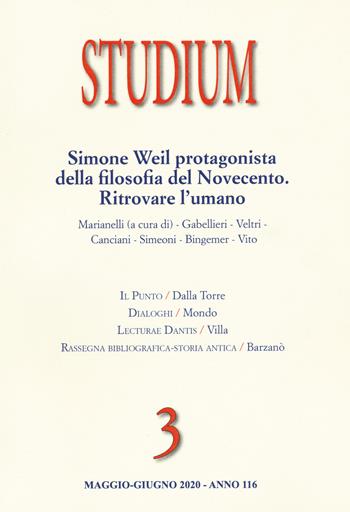 Studium (2020). Vol. 3: Simone Weil protagonista della filosofia del Novecento. Ritrovare l'umano.  - Libro Studium 2020 | Libraccio.it