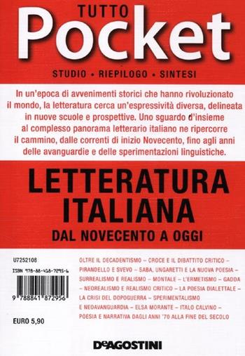 Tutto letteratura italiana. Dal Novecento a oggi  - Libro De Agostini 2012, Tutto pocket | Libraccio.it