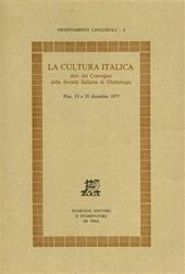 La cultura italica. Atti del Convegno della Società italiana di glottologia (Pisa, 19-20 dicembre 1977)