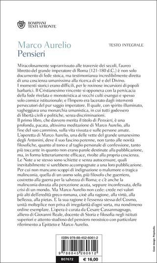 Pensieri. Testo greco a fronte - Marco Aurelio - Libro Bompiani 2008, Testi a fronte | Libraccio.it