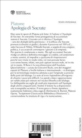 Apologia di Socrate. Testo greco a fronte - Platone - Libro Bompiani 2000, Testi a fronte | Libraccio.it
