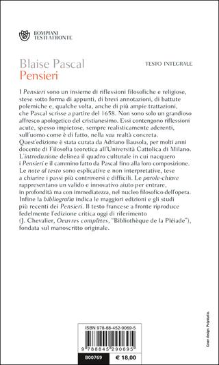 Pensieri. Testo francese a fronte - Blaise Pascal - Libro Bompiani 2000, Testi a fronte | Libraccio.it